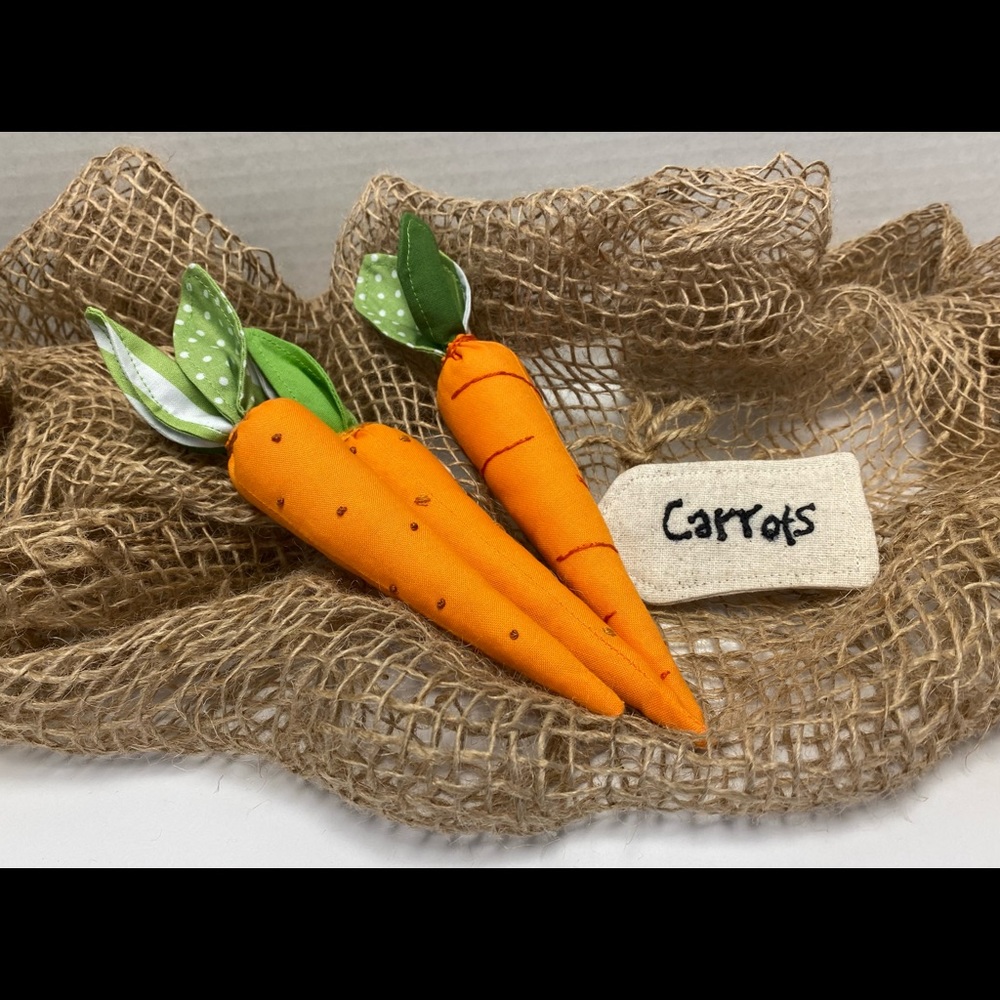 Carrot set of three hand crafted stuffed carrots  8x8.5 cottagecore decor